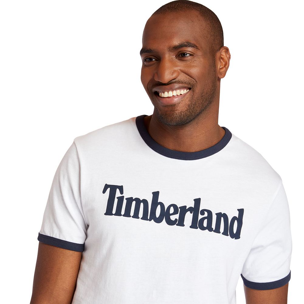 Camisetas Timberland Hombre Tbl® Linear Logo Ringer Blancas - Chile HXW-378064